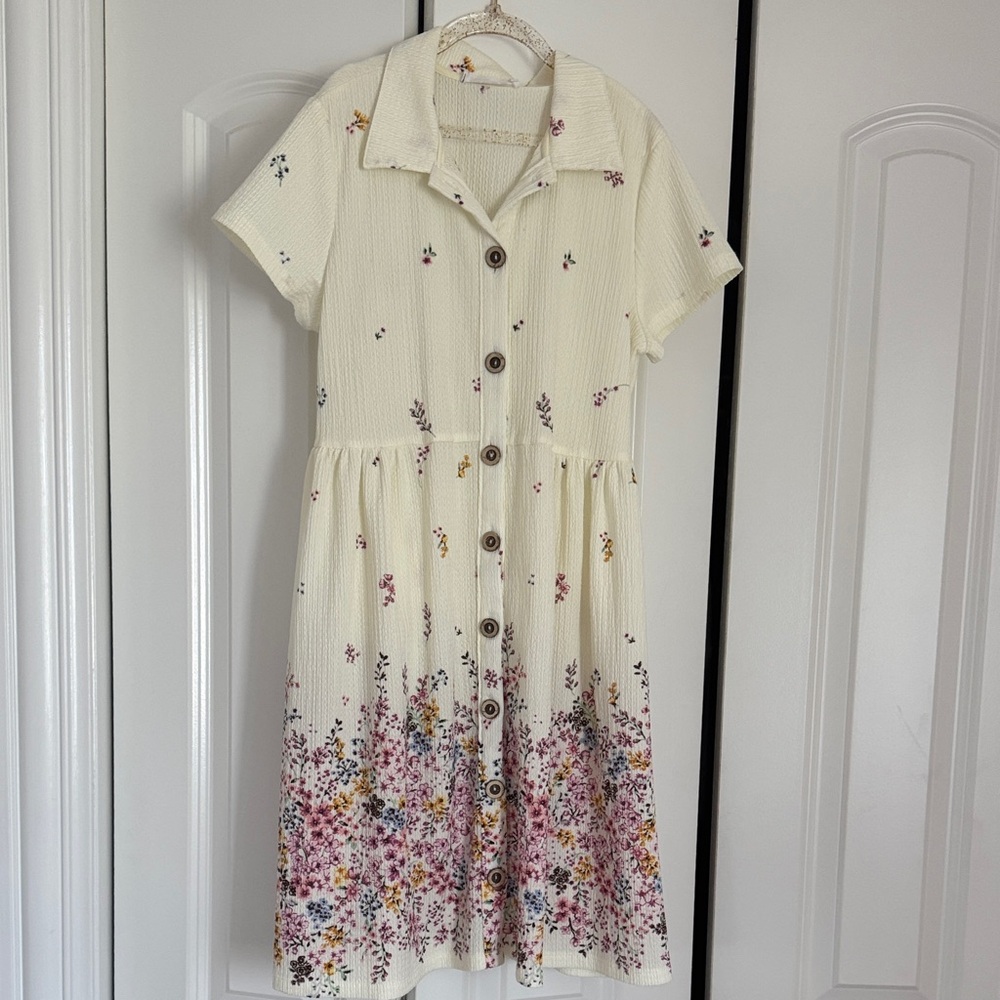 Knitworks Cream Textured Floral Button-Front Dress